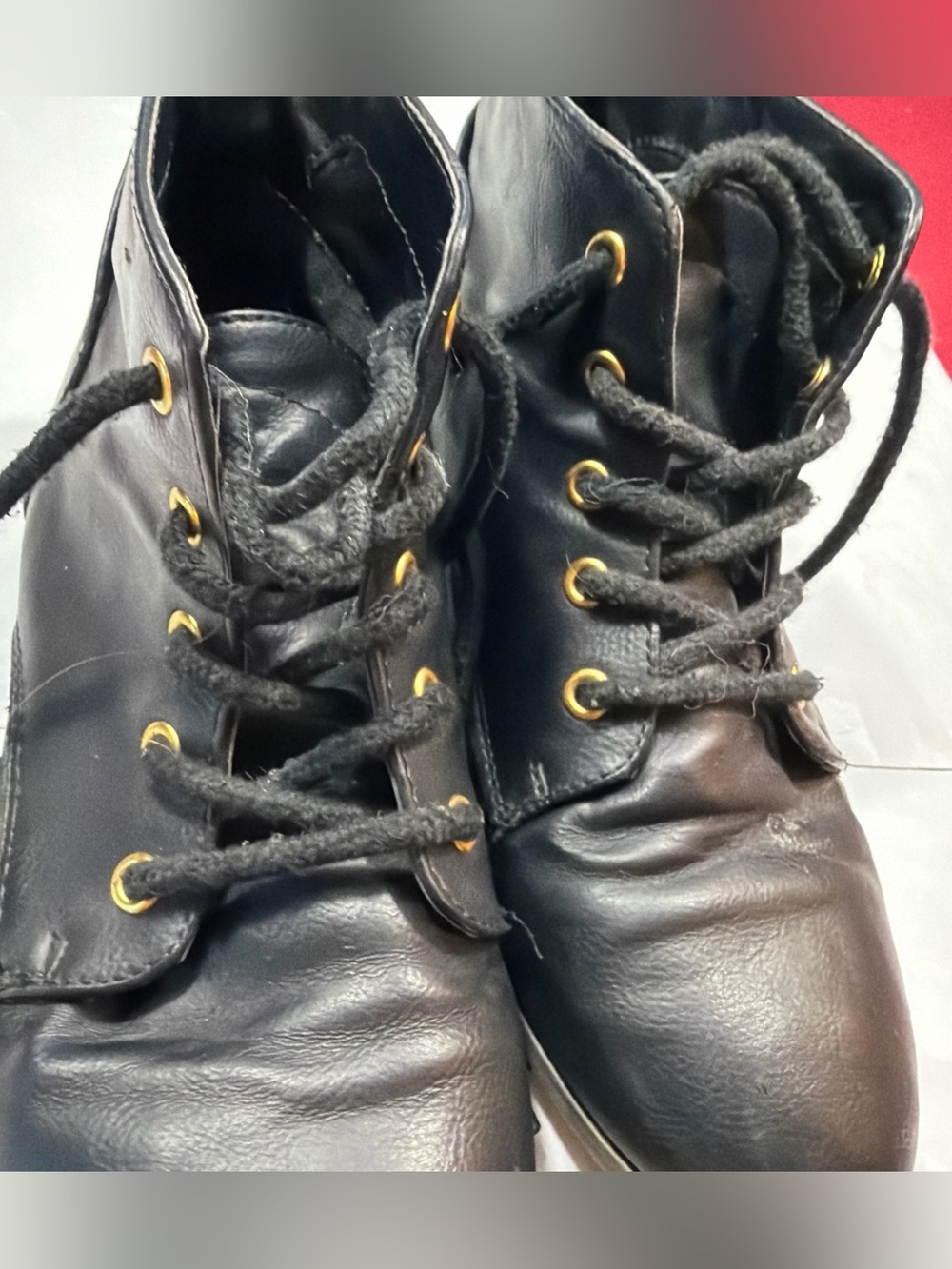 BLACK ANKLE Granny BOOTS Lace Up Gold Grommets Witchy Character Shoes 8.5 M vtg - Picture 13 of 15